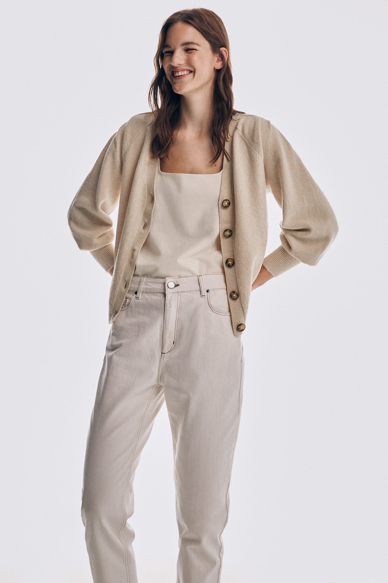 Pedro del Hierro Pantal&oacute;n vaquero mom fit Beige