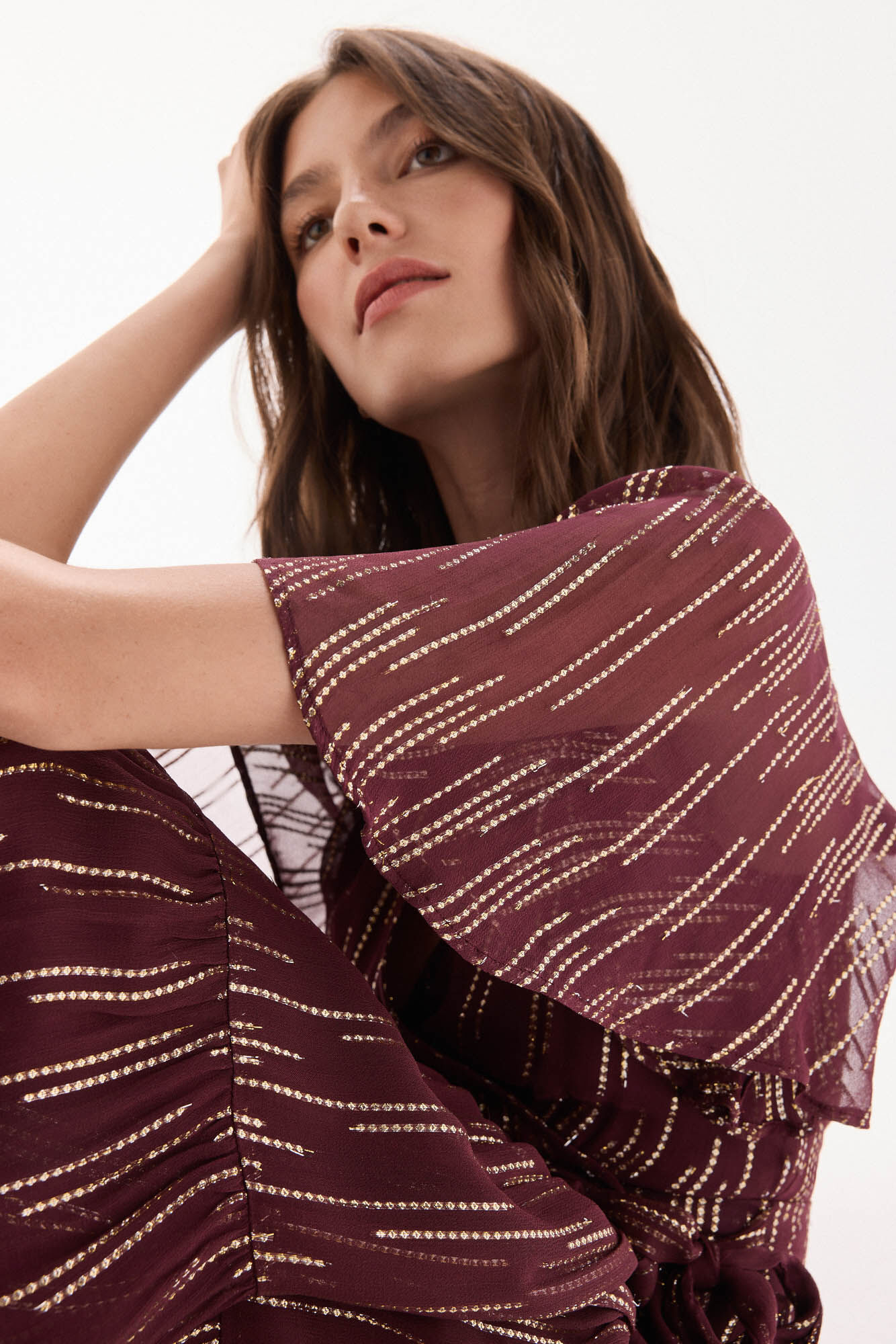 TFP by Tamara Falc&oacute; Vestido georgette com lurex Bordeaux