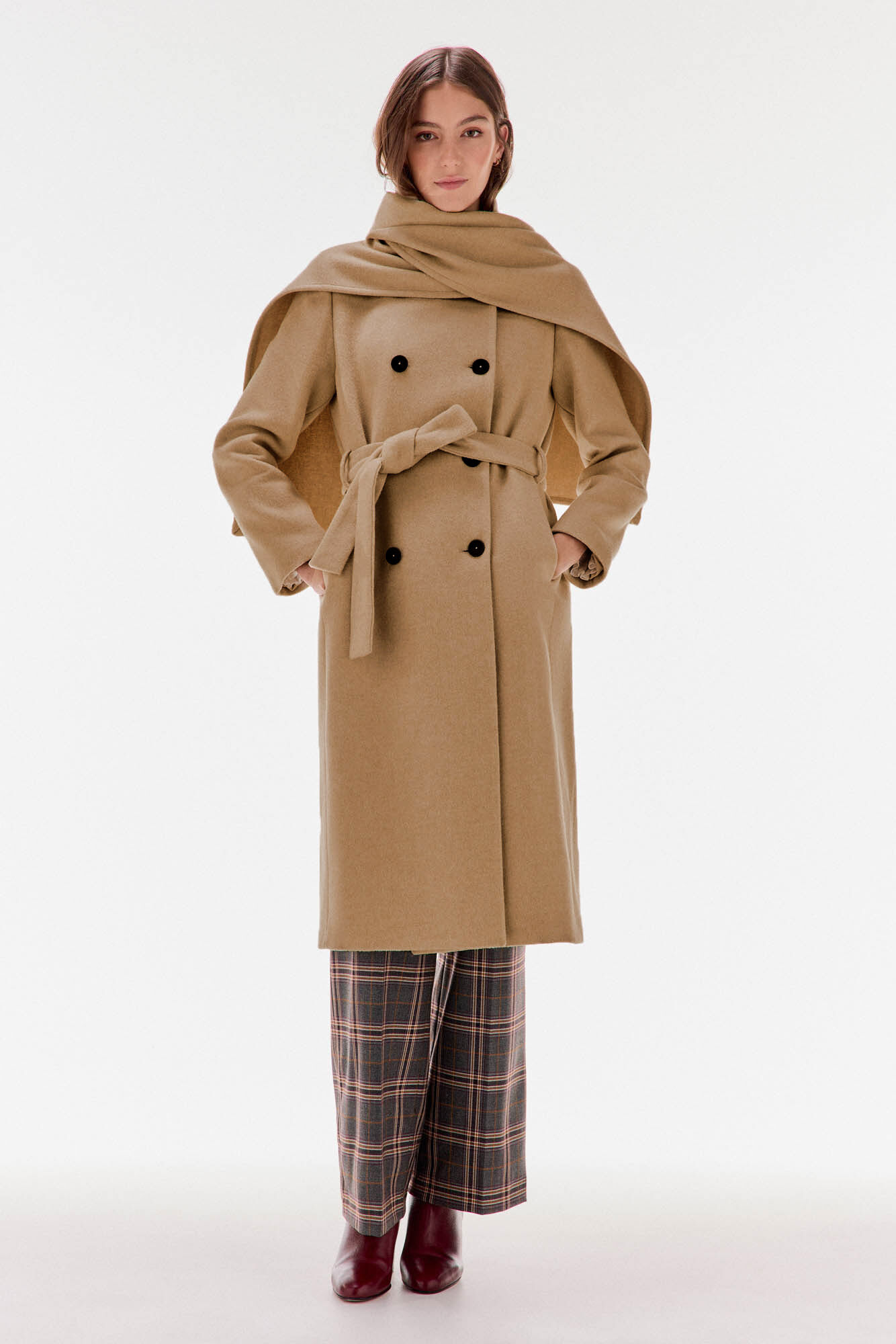 TFP by Tamara Falc&oacute; double-breasted coat with scarf Brown