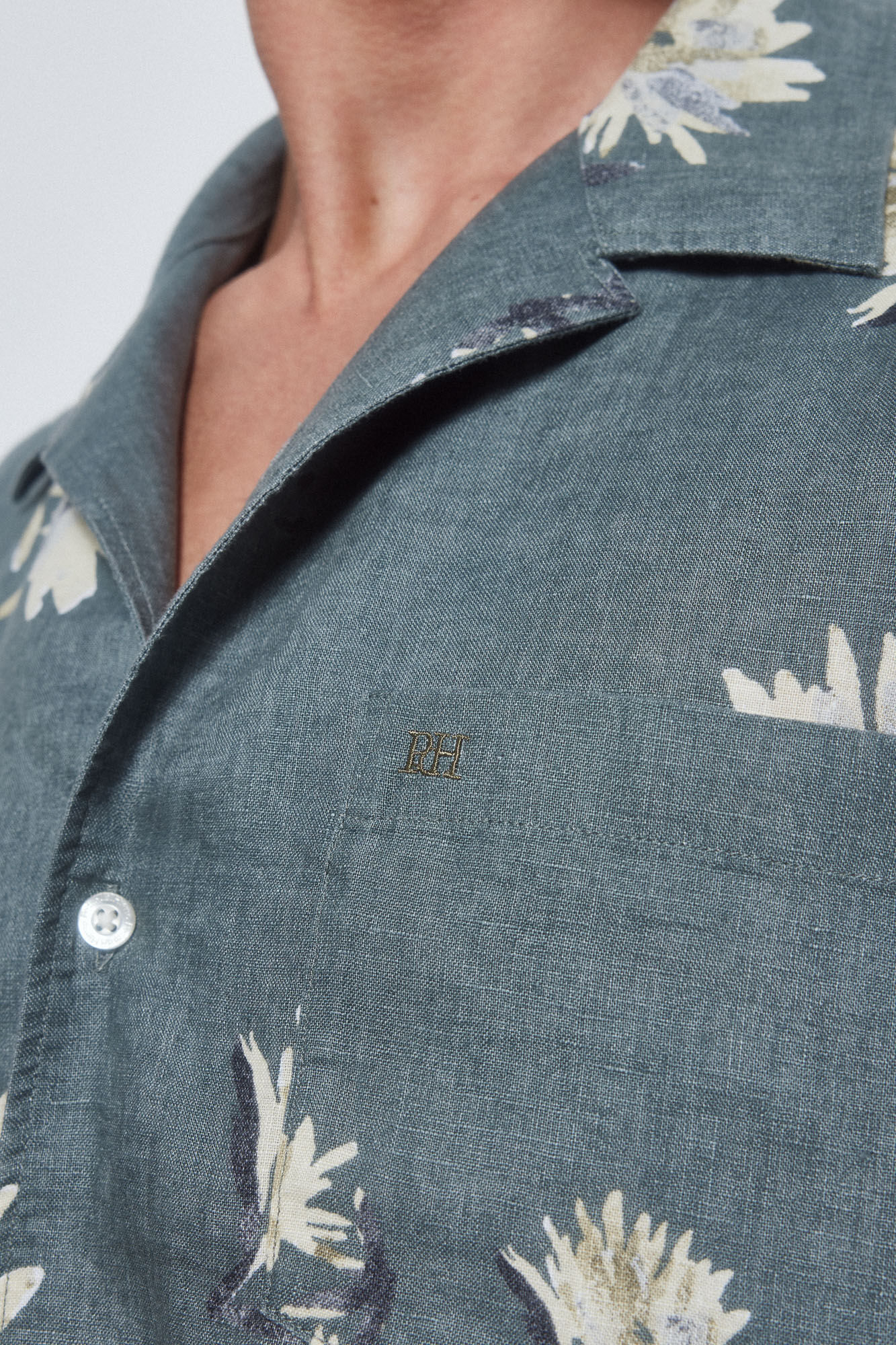 Pedro del Hierro Camisa lino estampada manga corta Verde