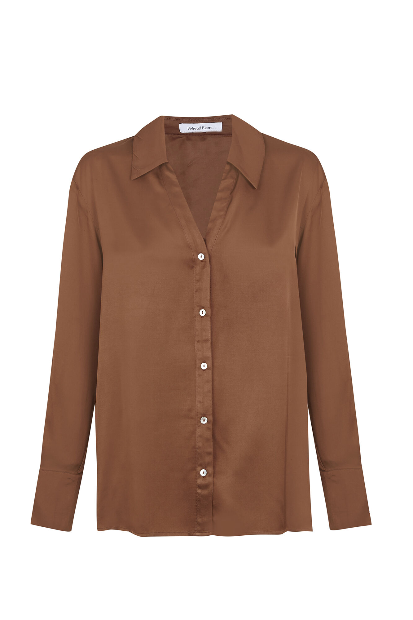 Pedro del Hierro Satin-finish basic shirt Brown