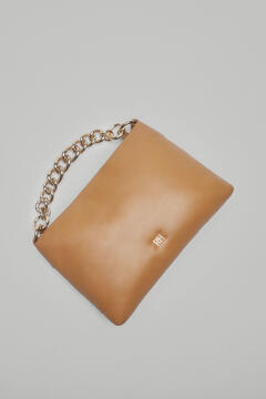 Pedro del Hierro Leather slouch bag with chain and crossbody strap Beige