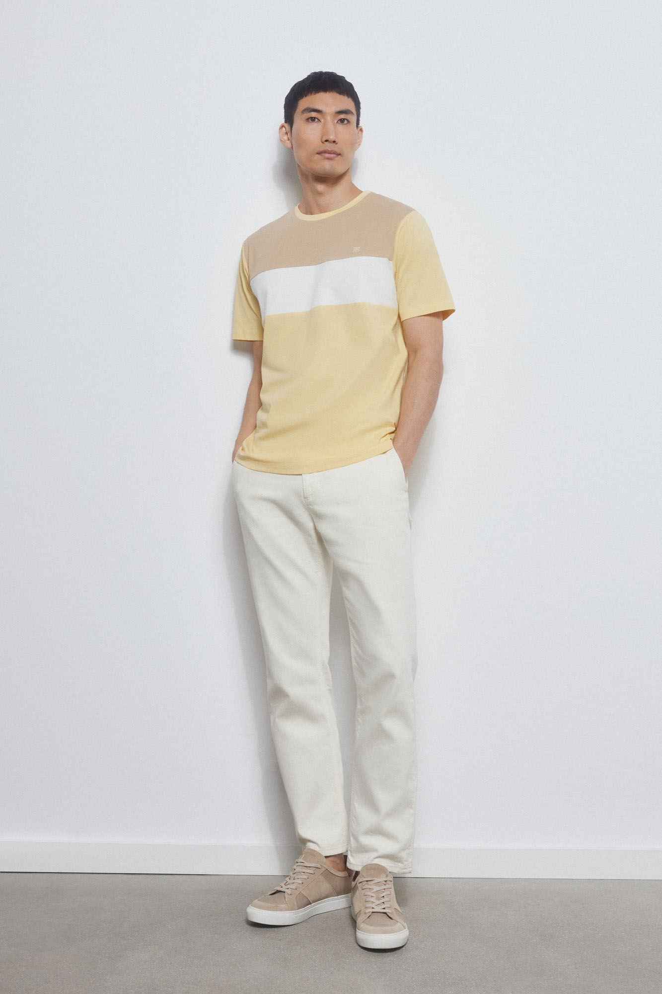 Pedro del Hierro Colour block T-shirt Beige