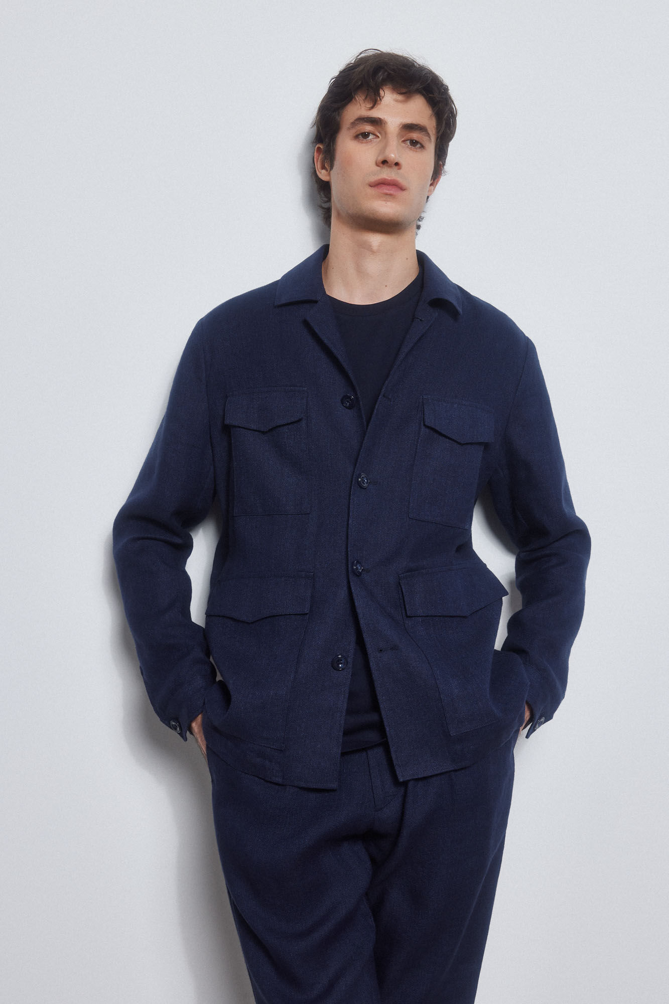 Pedro del Hierro Linen safari jacket Blue