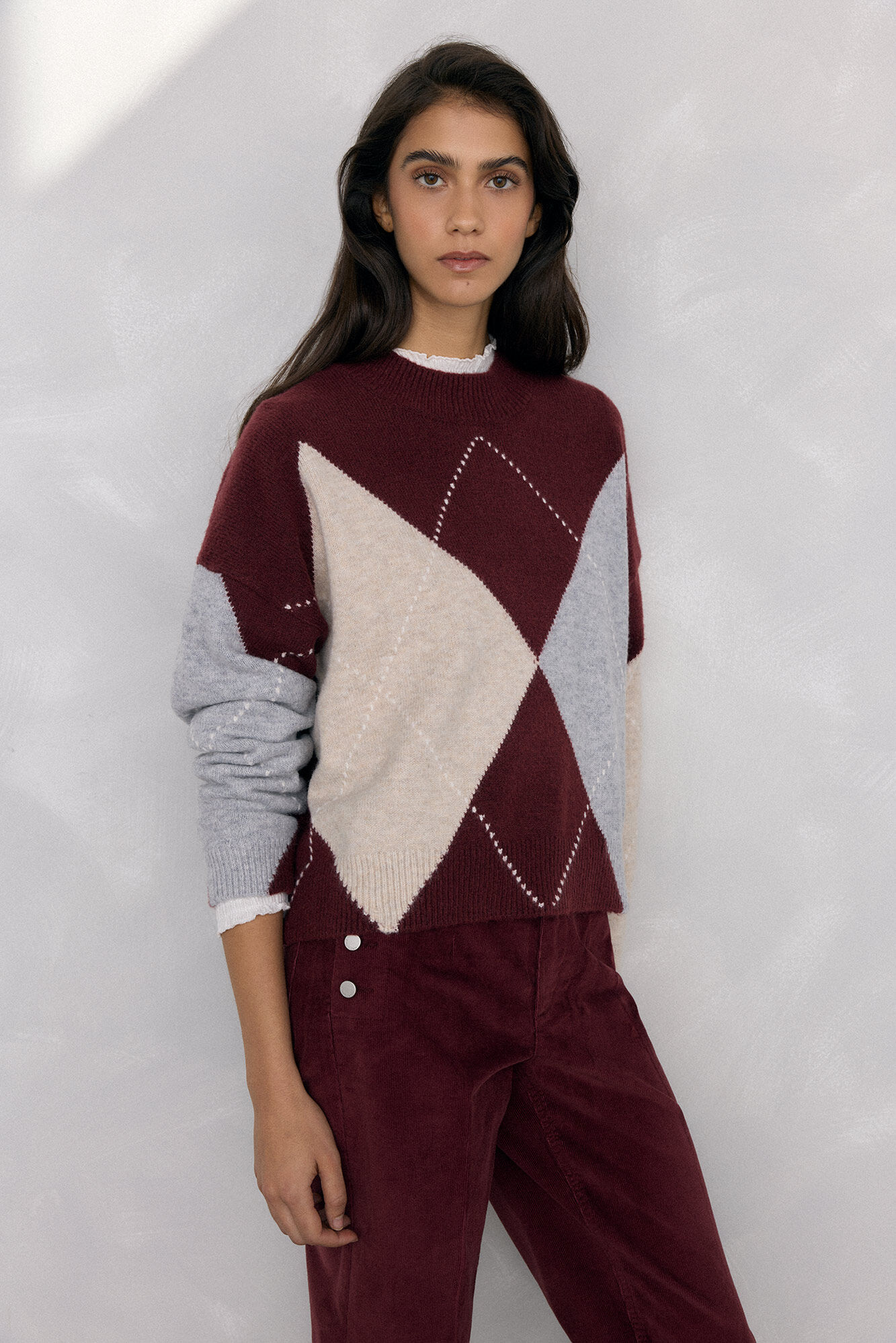 Pedro del Hierro Jersey jacquard de rombos Burdeos