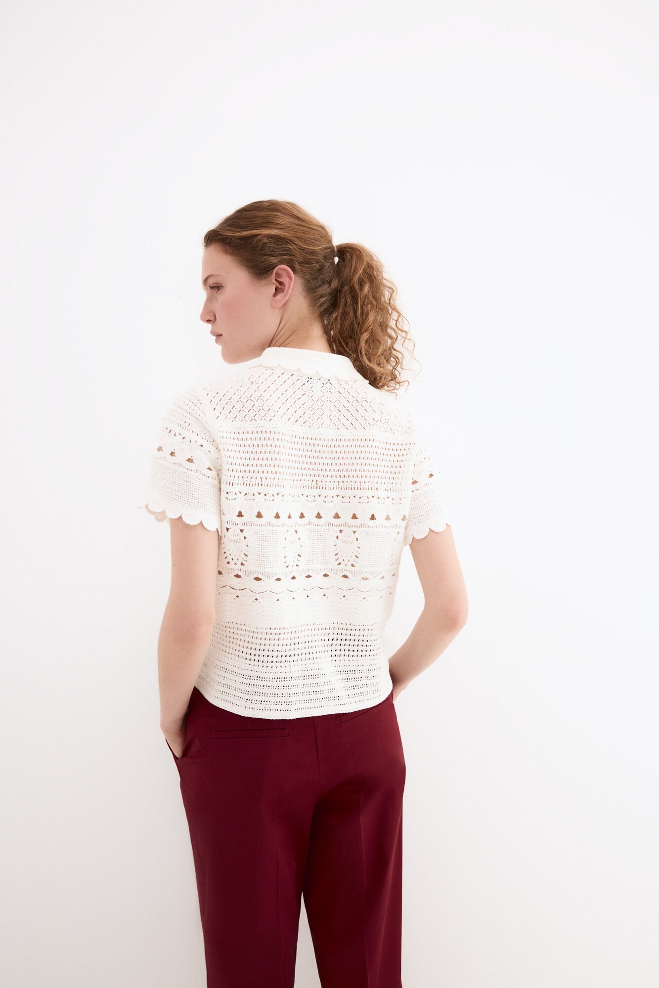 Pedro del Hierro Knit crochet-look polo neck top White