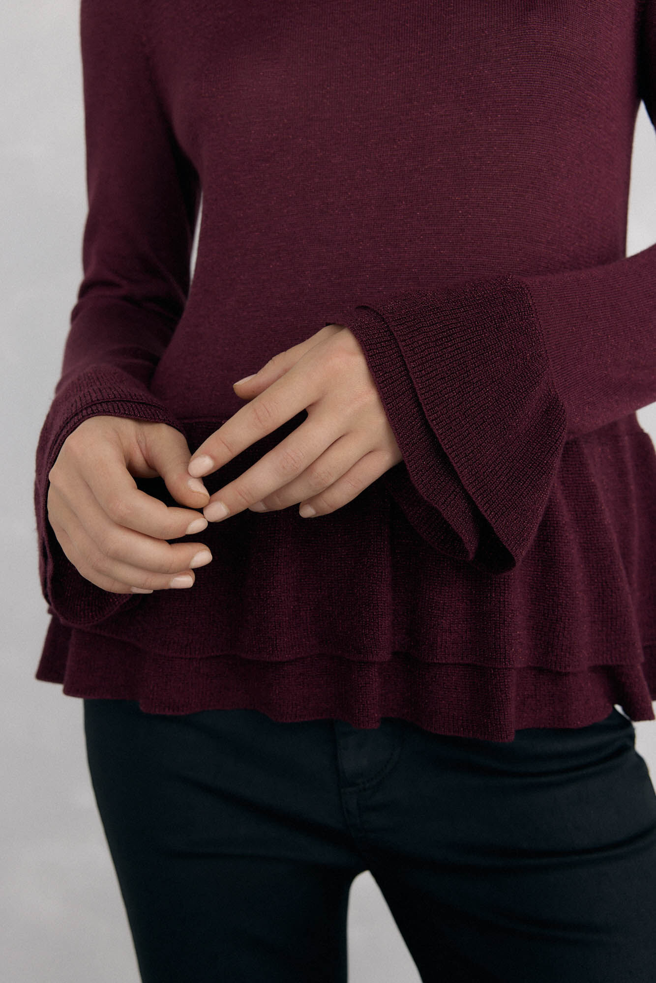 Pedro del Hierro Jersey brilhante com babados Bordeaux