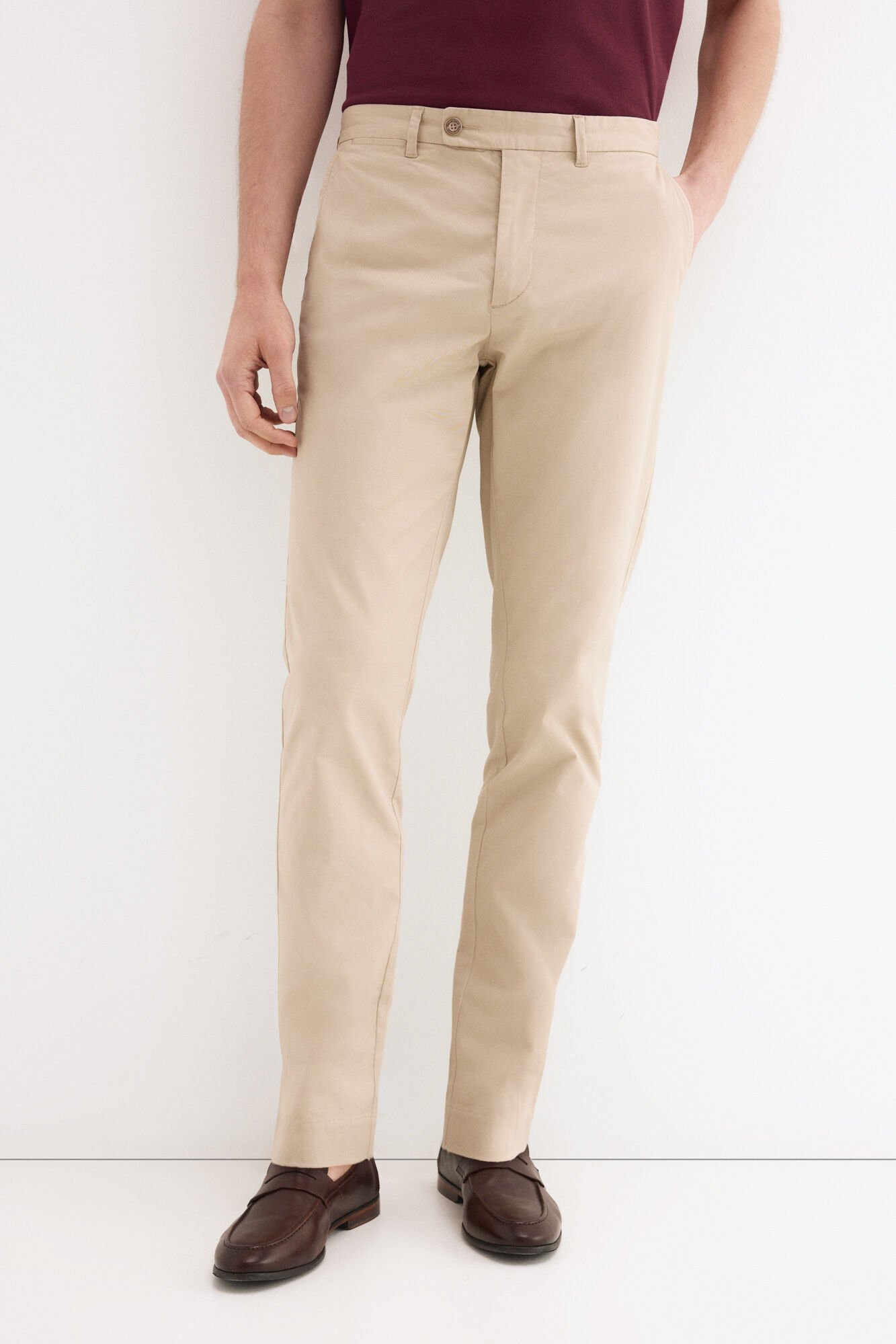 Pedro del Hierro Structured slim fit chinos Beige