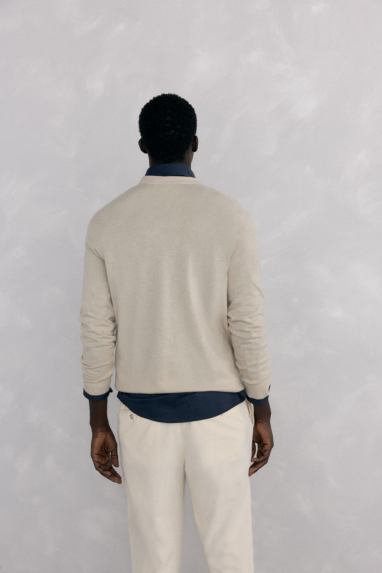 Pedro del Hierro Merino wool and cashmere crew neck sweater Beige