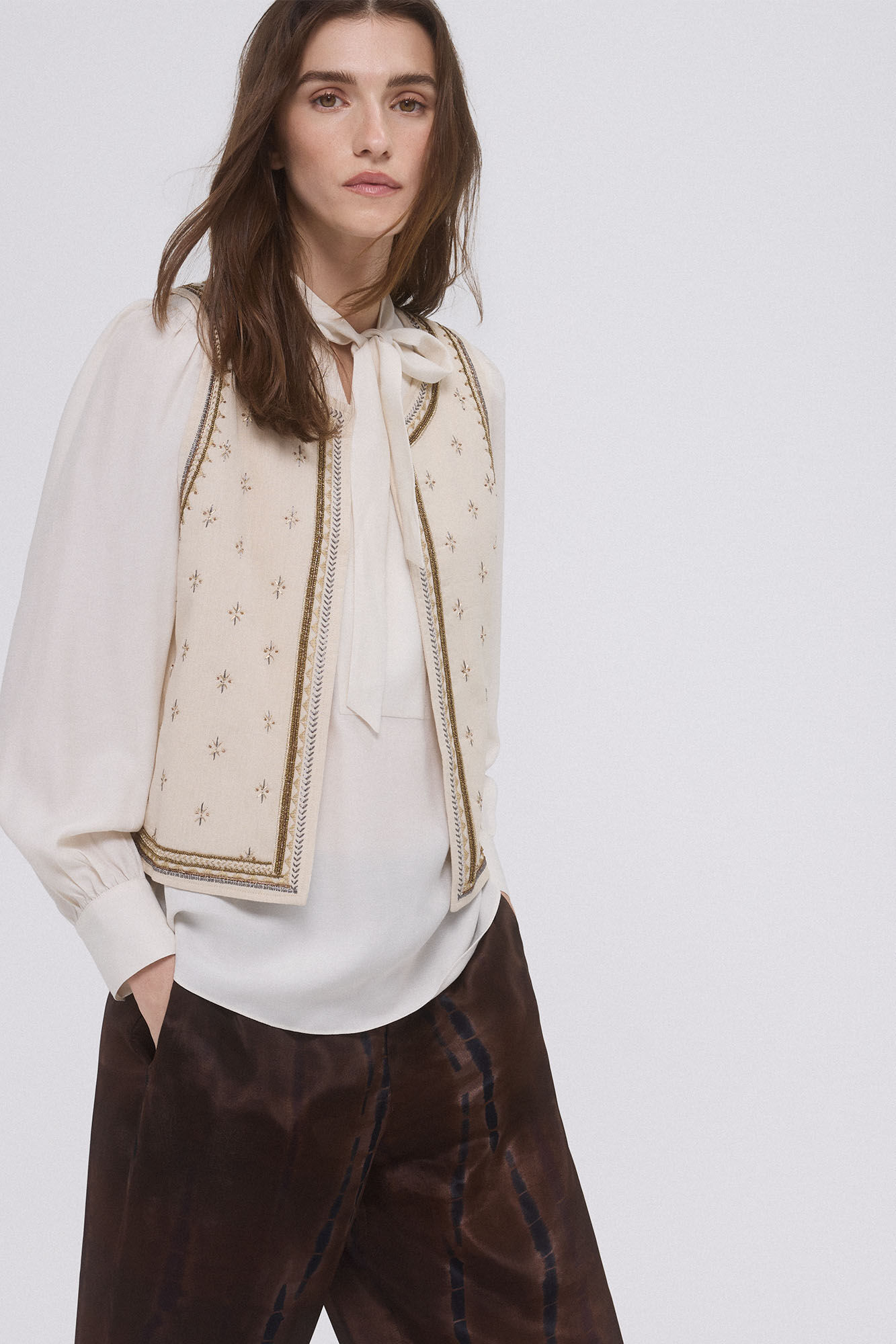 Pedro del Hierro Embroidered waistcoat Beige