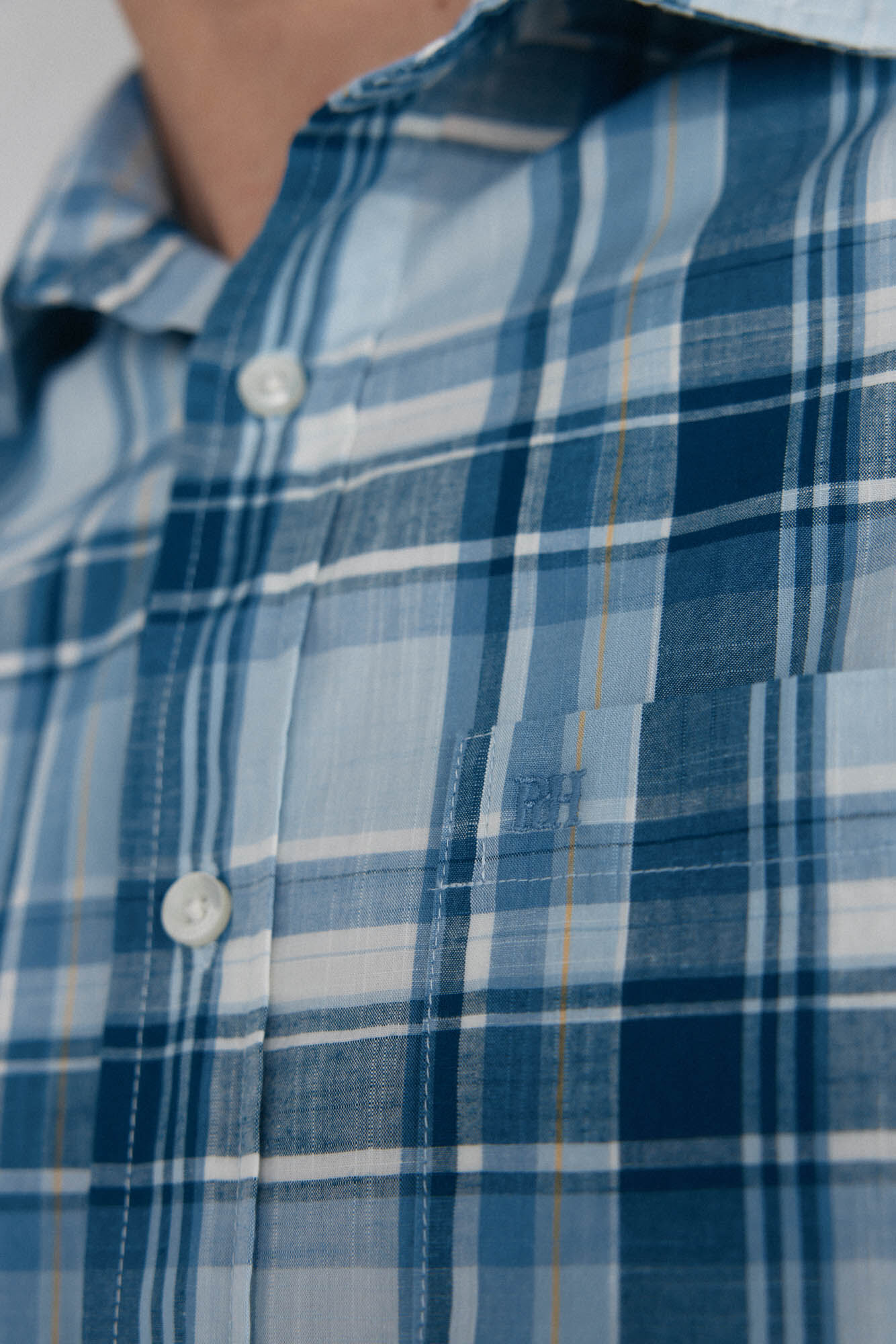 Pedro del Hierro Camisa quadrados tecido flam&eacute; Beige