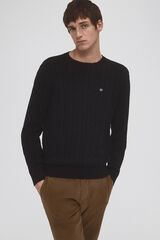 Pedro del Hierro Jersey algod&oacute;n premium cables cuello redondo Negro