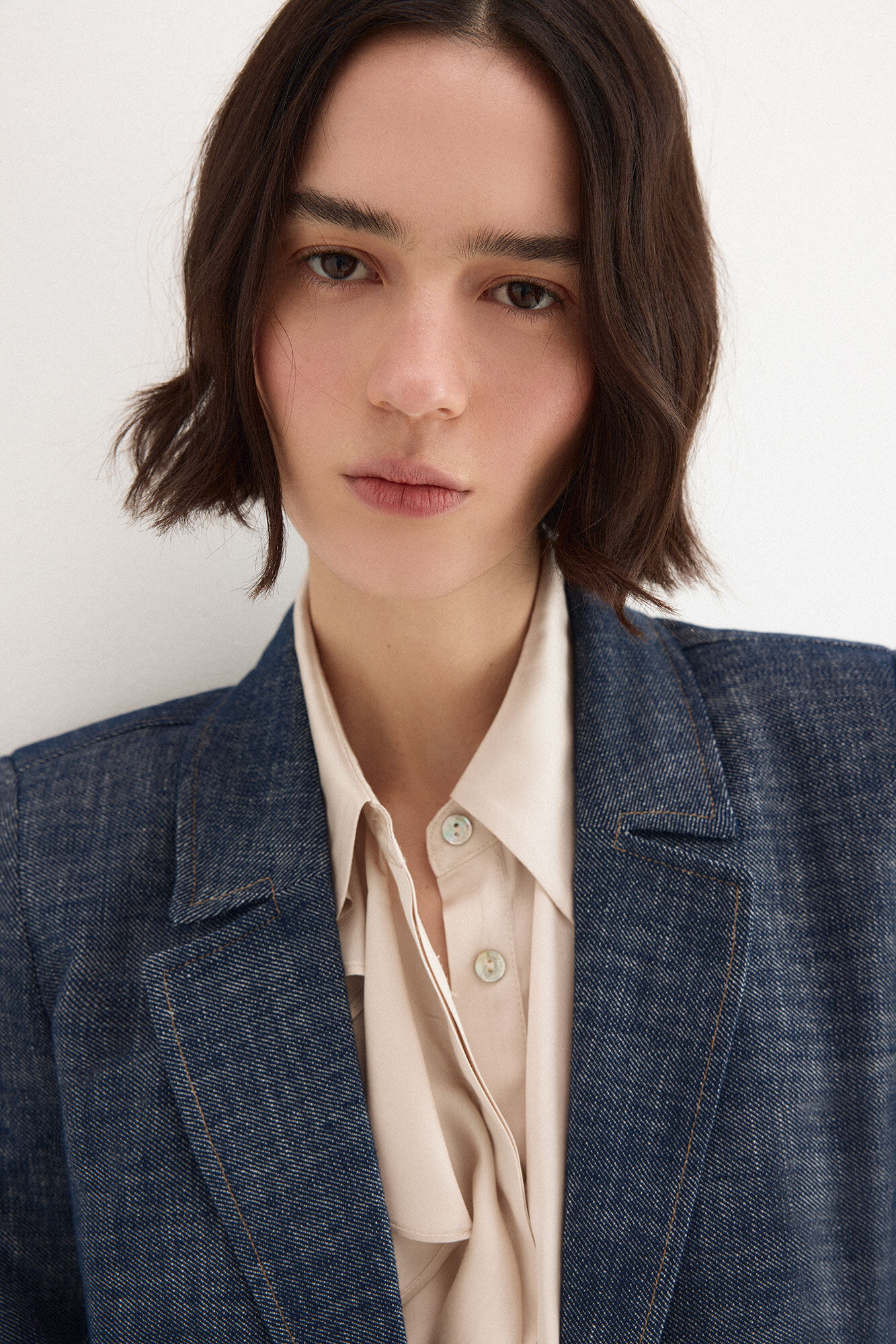 Pedro del Hierro Denim cropped blazer Blue