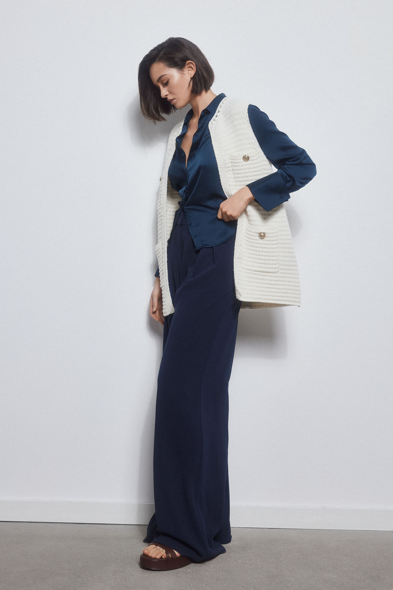 Pedro del Hierro Waistcoat with embellished texture and crochet Beige