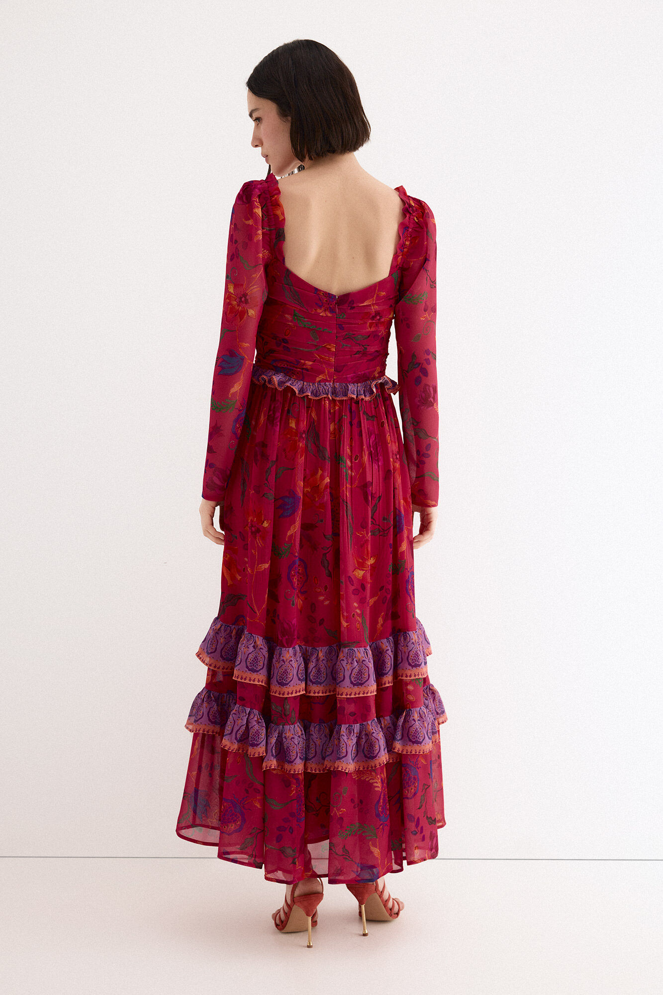 TFP by Tamara Falc&oacute; Long floral print dress Ecru