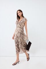 Pedro del Hierro Fluid ruffle dress Brown