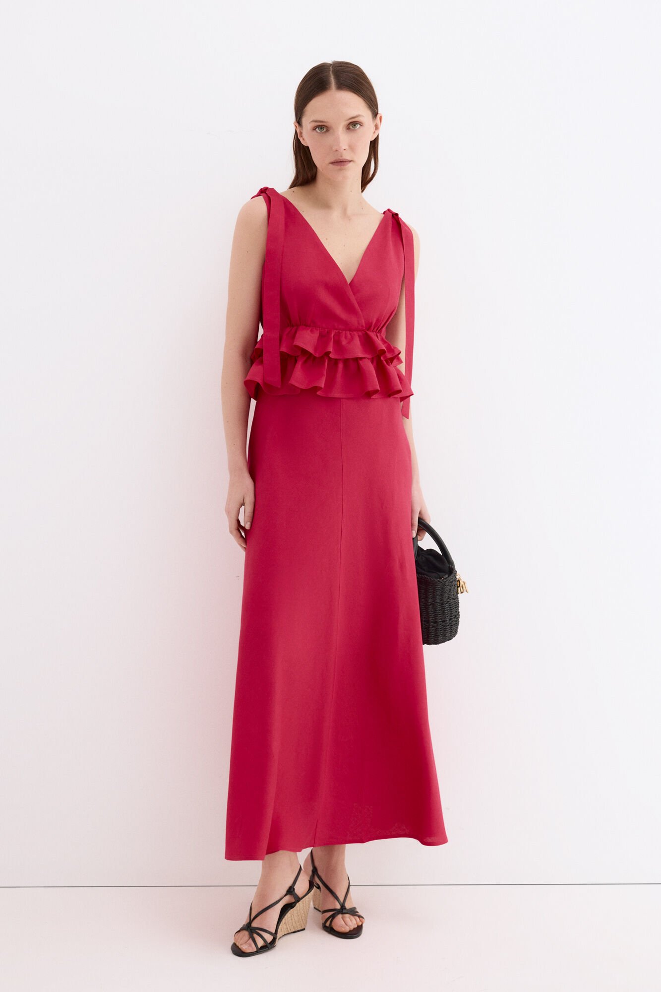 Pedro del Hierro Linen long dress with bow details Pink