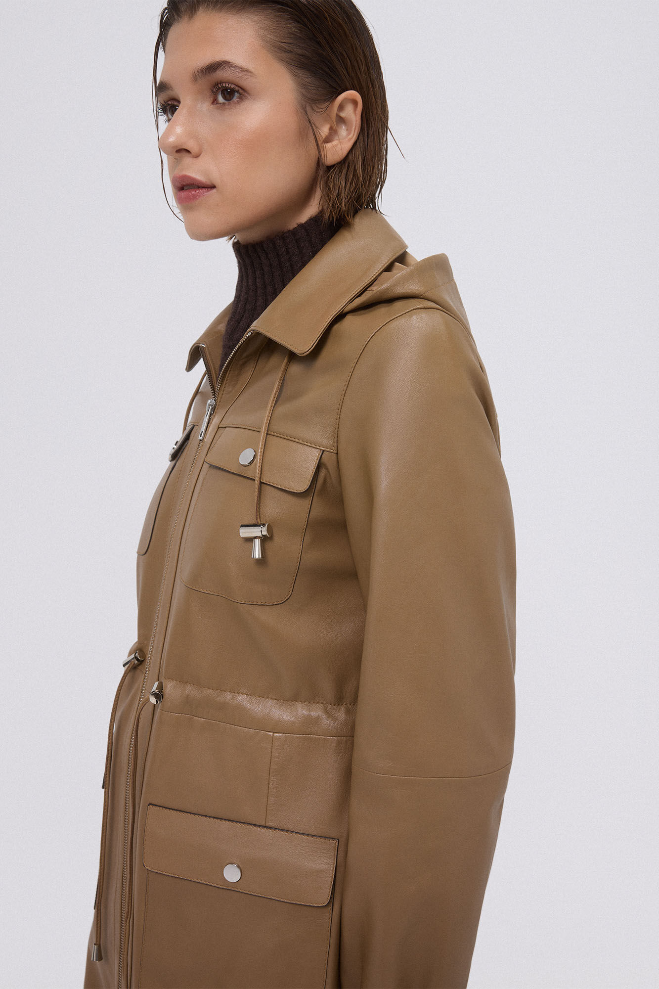 Pedro del Hierro Parka de piel Marr&oacute;n