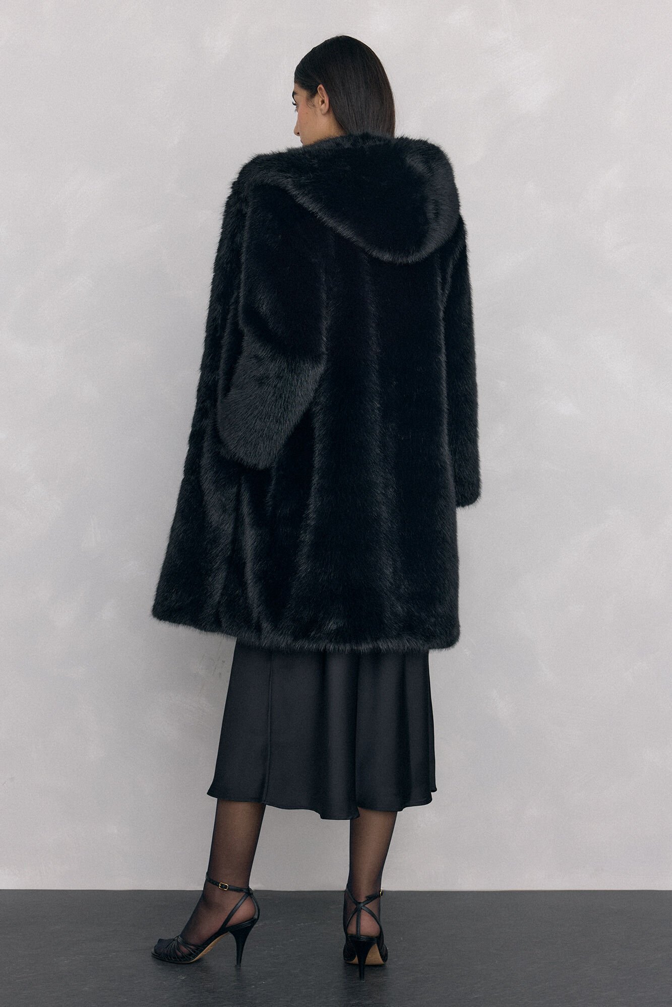 Pedro del Hierro Long faux fur coat Black
