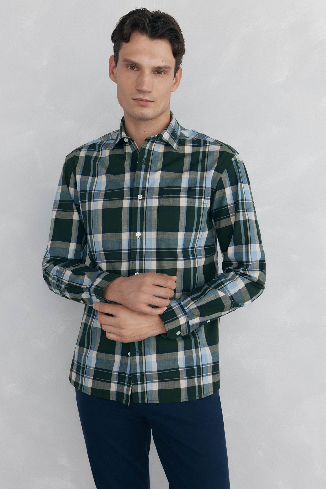 Pedro del Hierro Camisa quadrados tecido flam&eacute; Verde