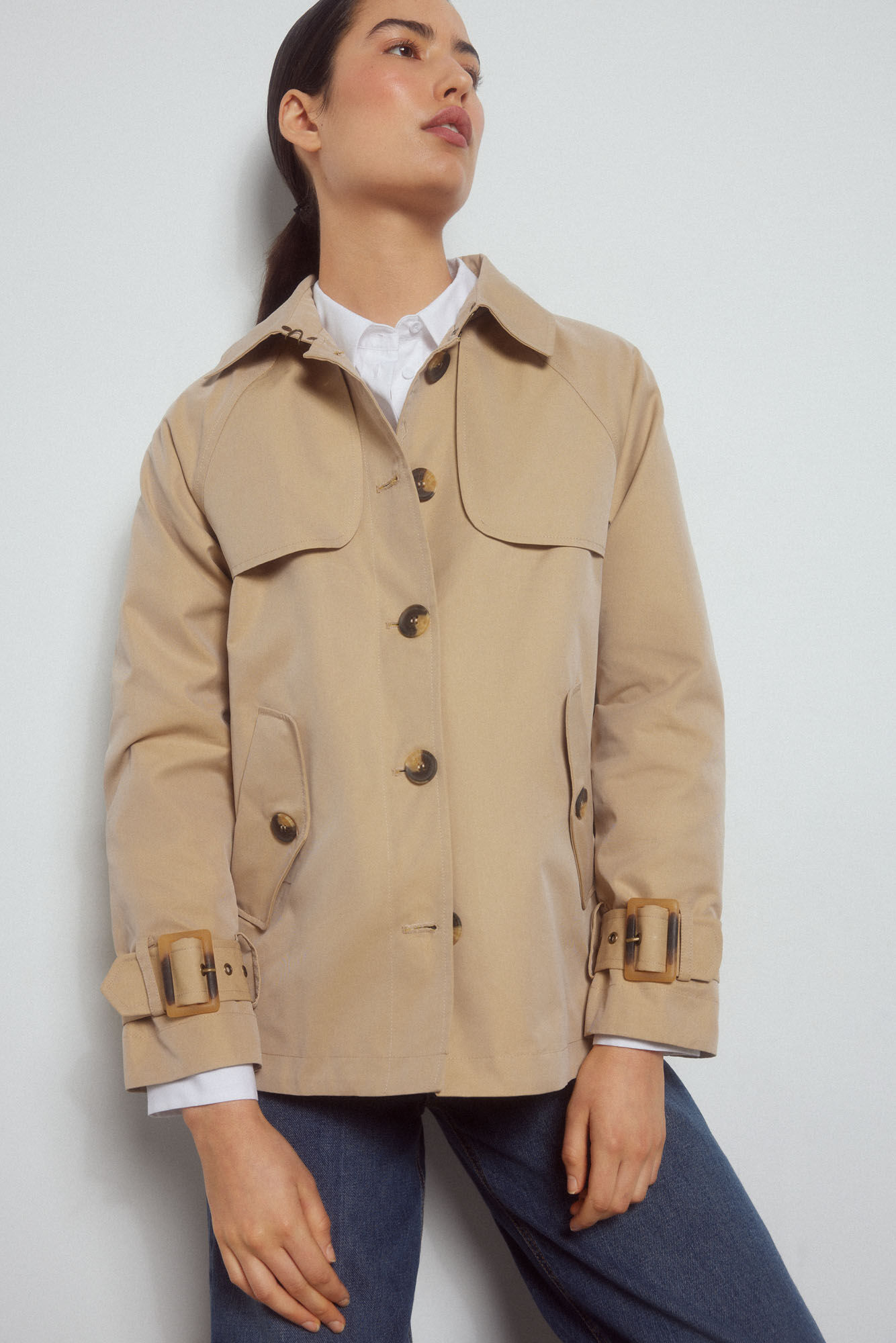 Pedro del Hierro Gabardina corta algod&oacute;n Beige
