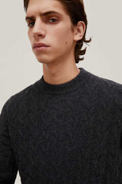 Pedro del Hierro Cable knit wool round neck jumper Grey