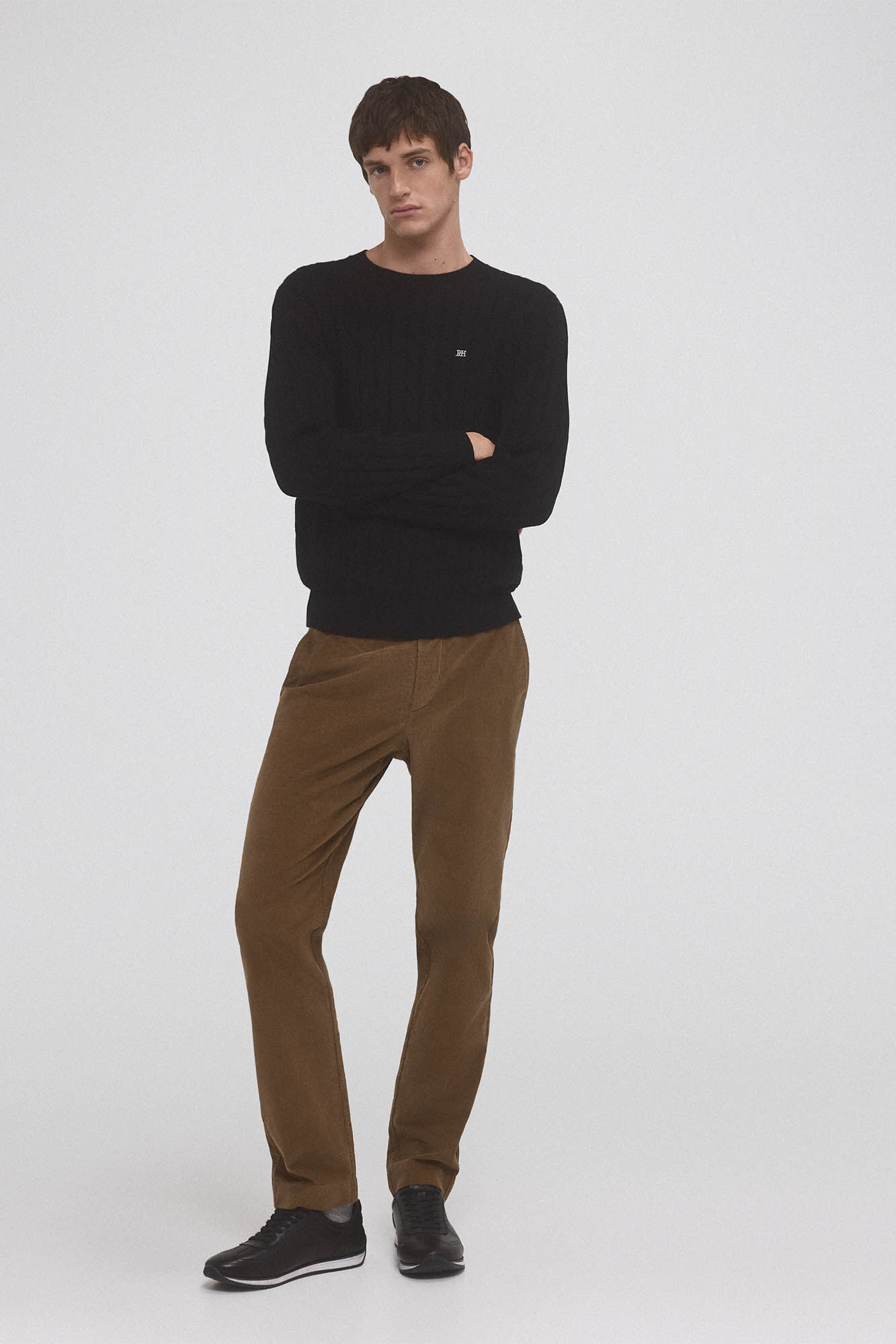 Pedro del Hierro Jersey algod&oacute;n premium cables cuello redondo Negro