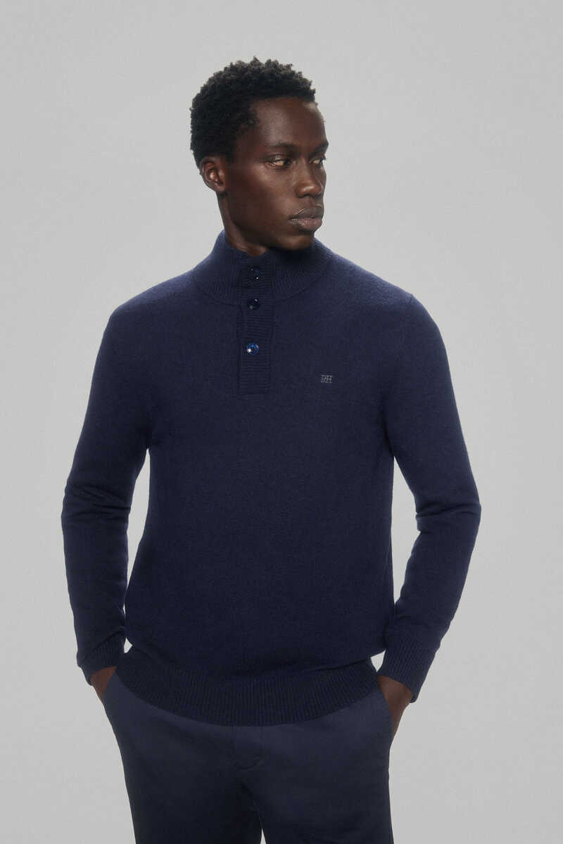 Pedro del Hierro Cashmere/wool buttoned high neck jumper Blue