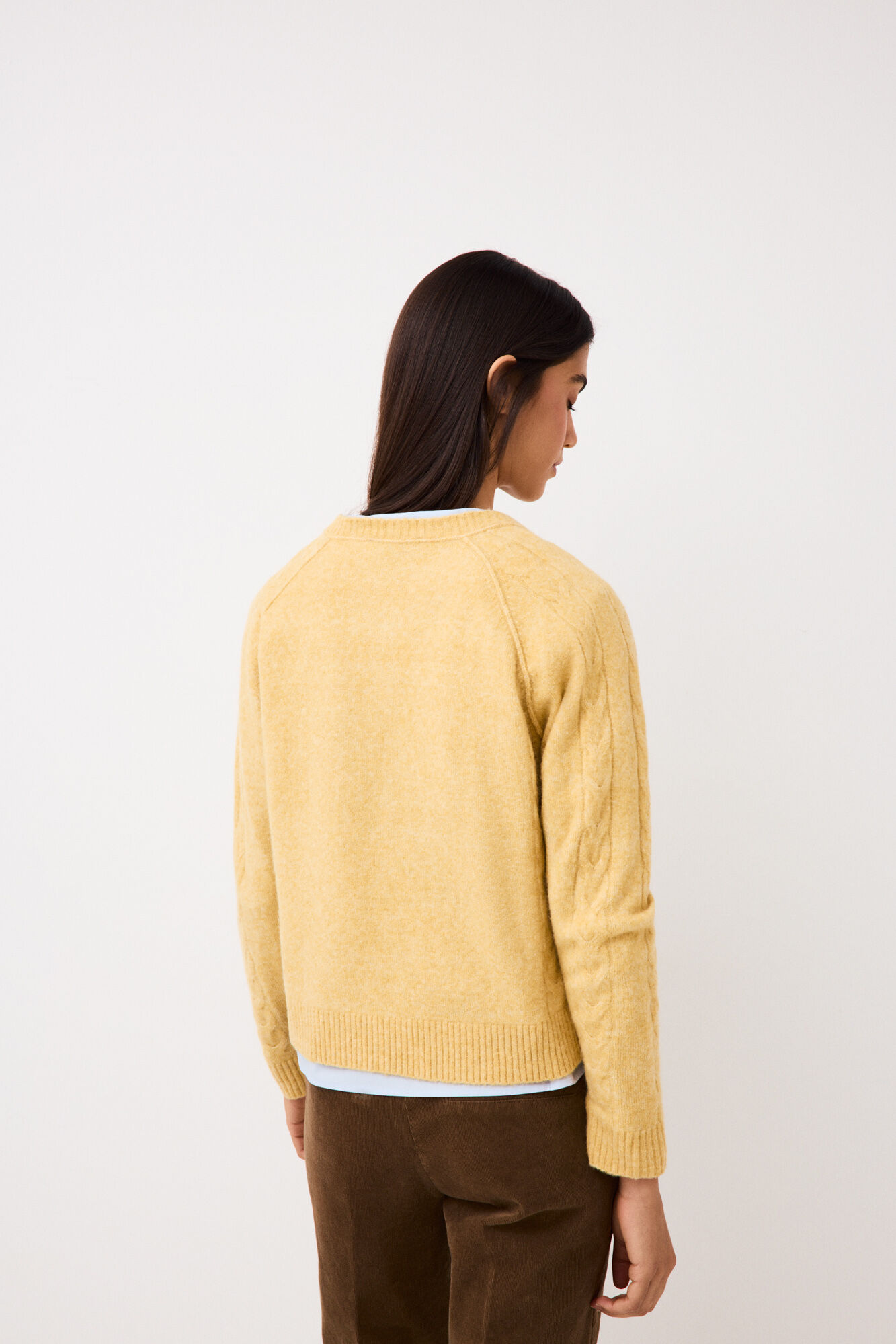 Pedro del Hierro Crew neck cross-knit jacket Yellow