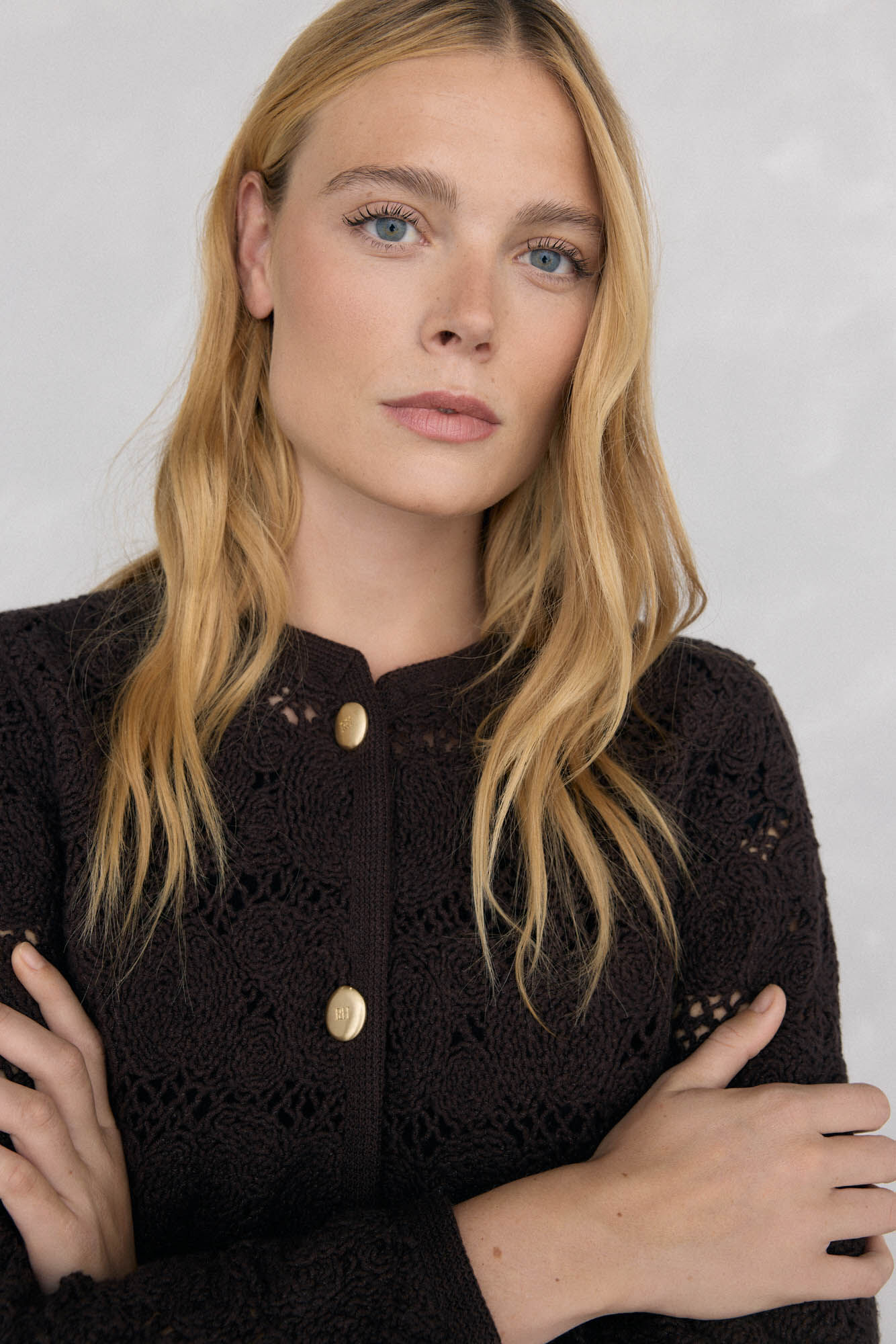 Pedro del Hierro crochet jersey-knit jacket Brown