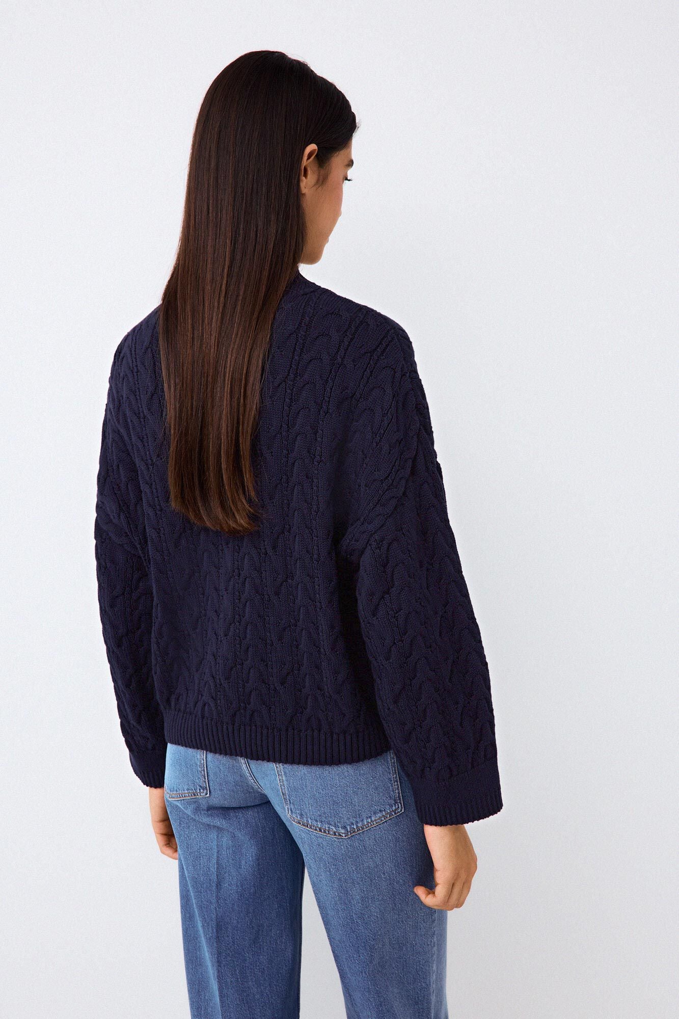 Pedro del Hierro Spanish cotton cross-knit loose jumper Blue