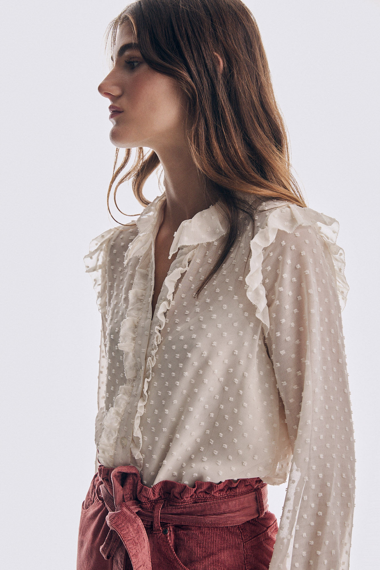 Pedro del Hierro Dot tulle romantic blouse Beige