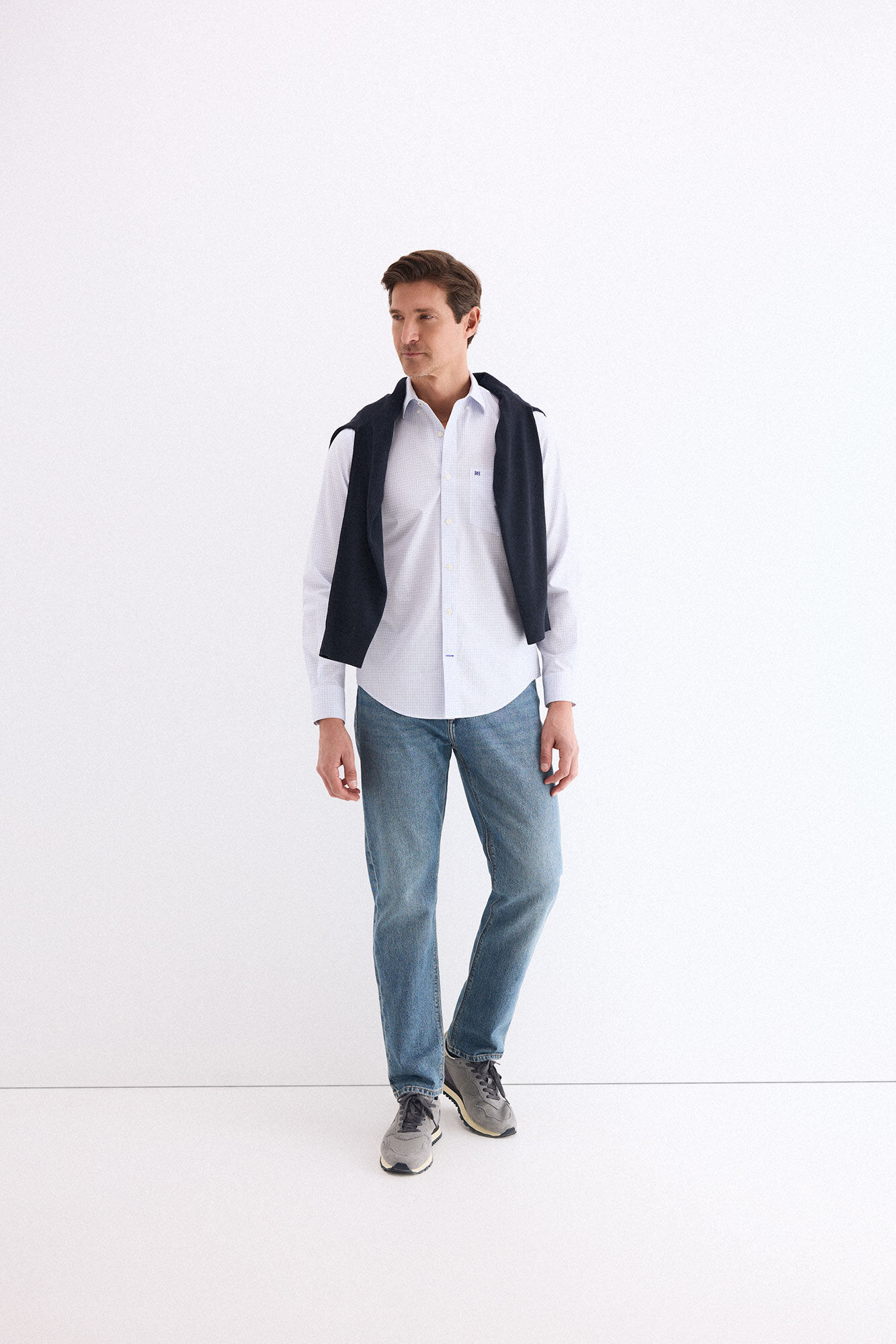 Pedro del Hierro Non-iron stain-resistant plaid shirt Blue