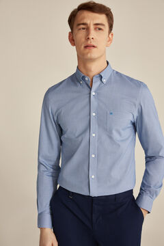 Pedro del Hierro Checked Tech Non-Iron cotton shirt Blue
