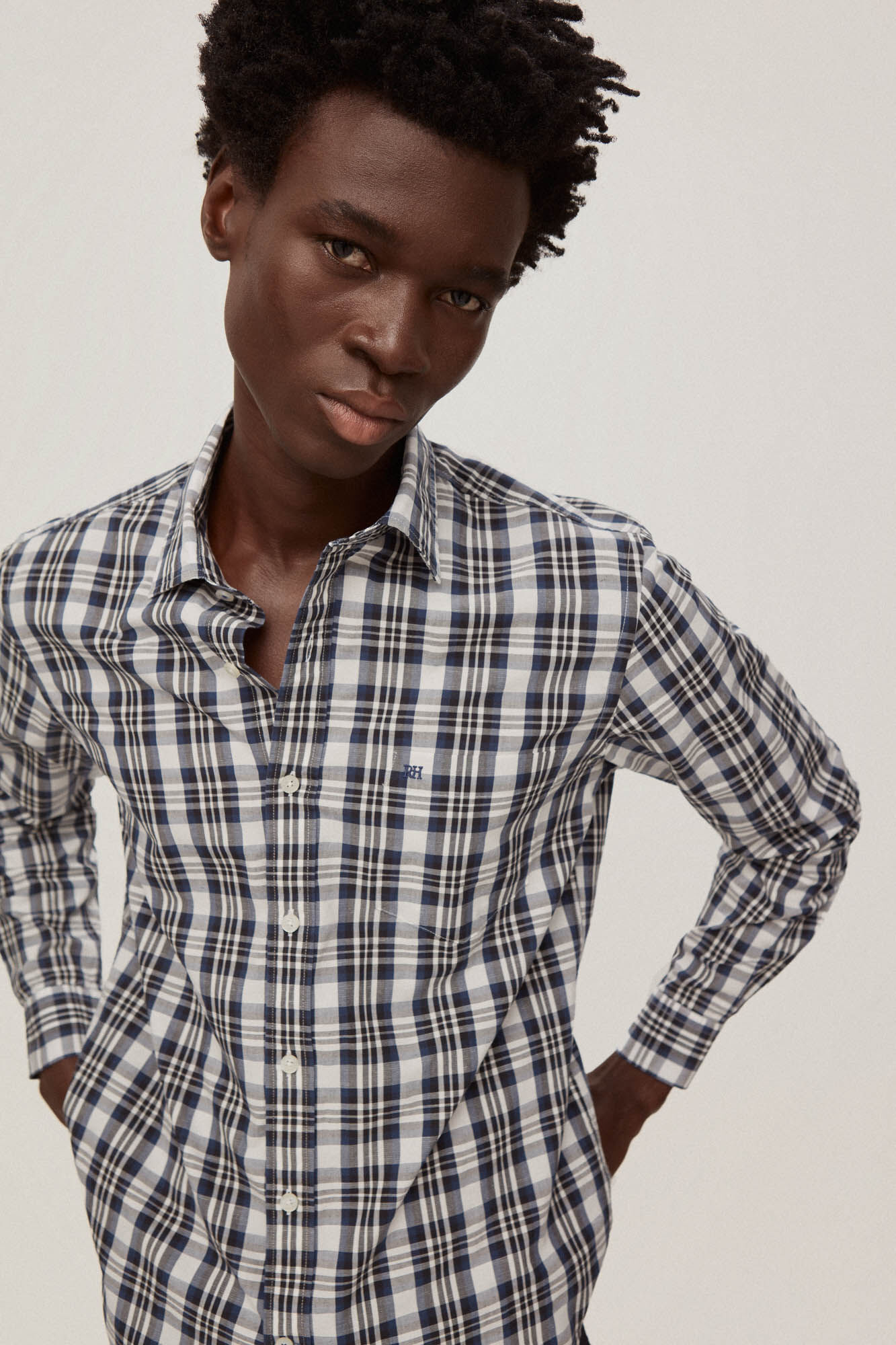 Pedro del Hierro Checked linen and cotton shirt Blue