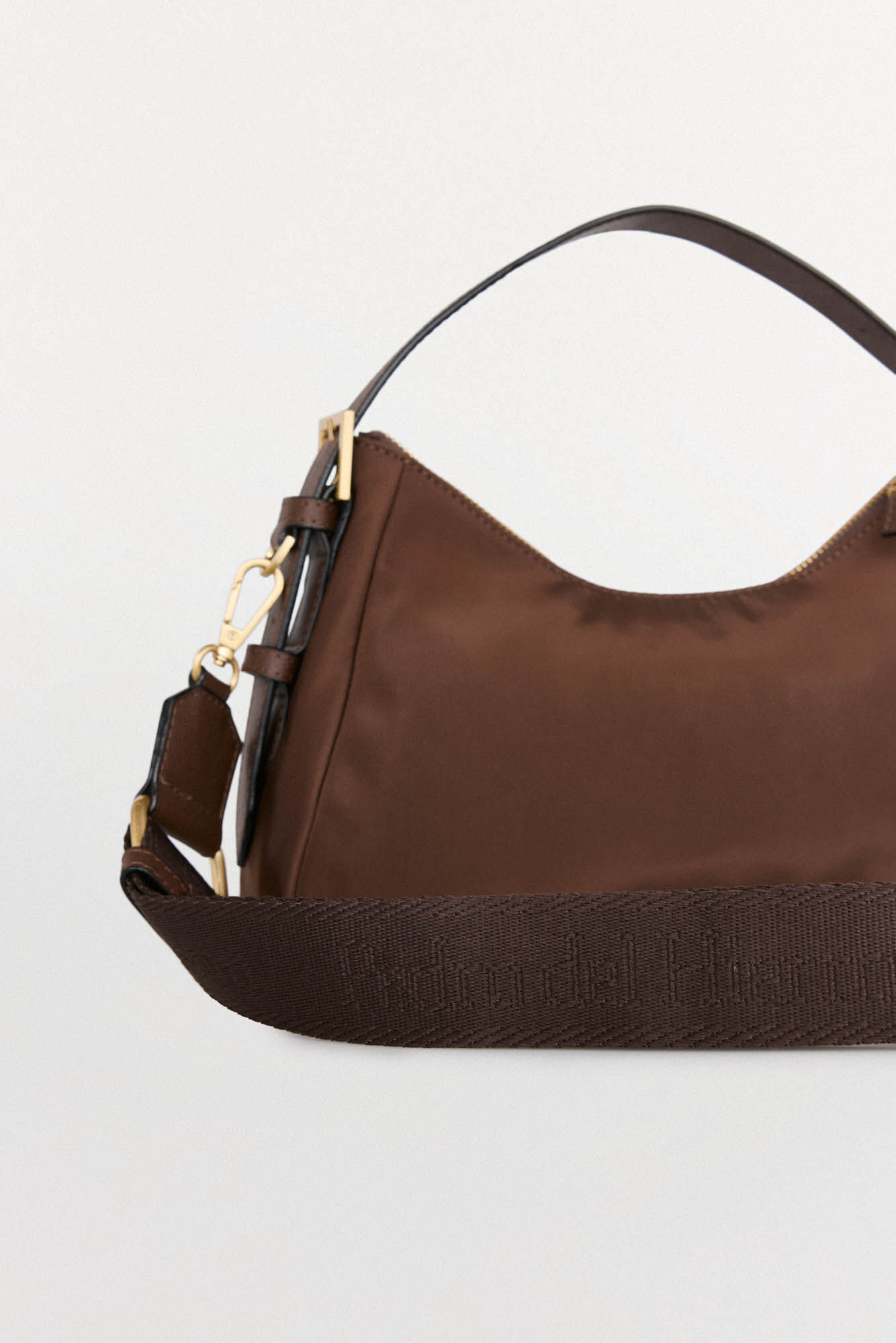 Pedro del Hierro Nylon shoulder bag with buckles Brown