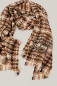 Pedro del Hierro Houndstooth scarf with maxi embroidery Brown