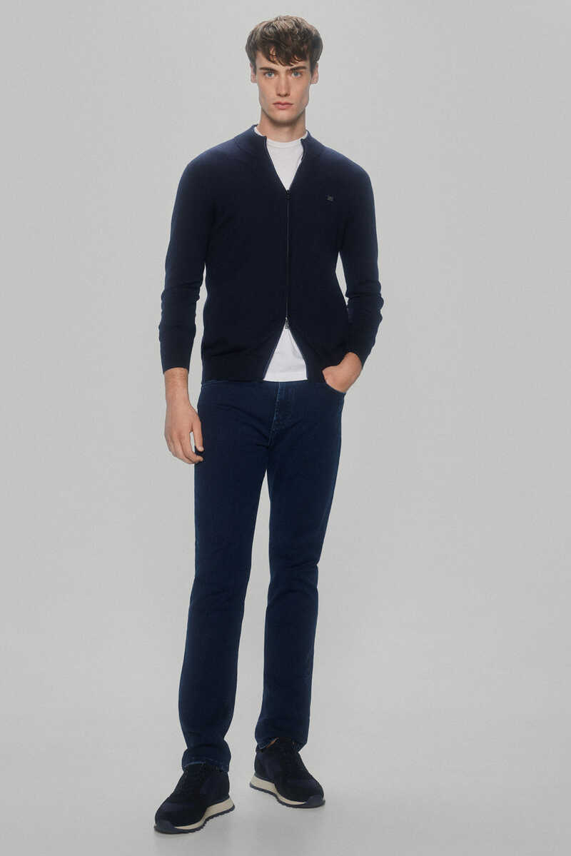 Pedro del Hierro Cotton/silk/cashmere zip-up cardigan Blue