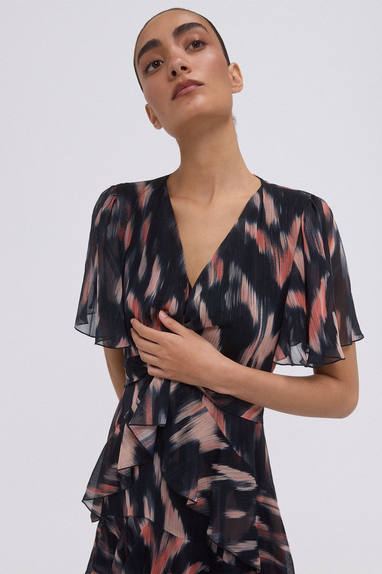 Pedro del Hierro Vestido midi con volantes Gris