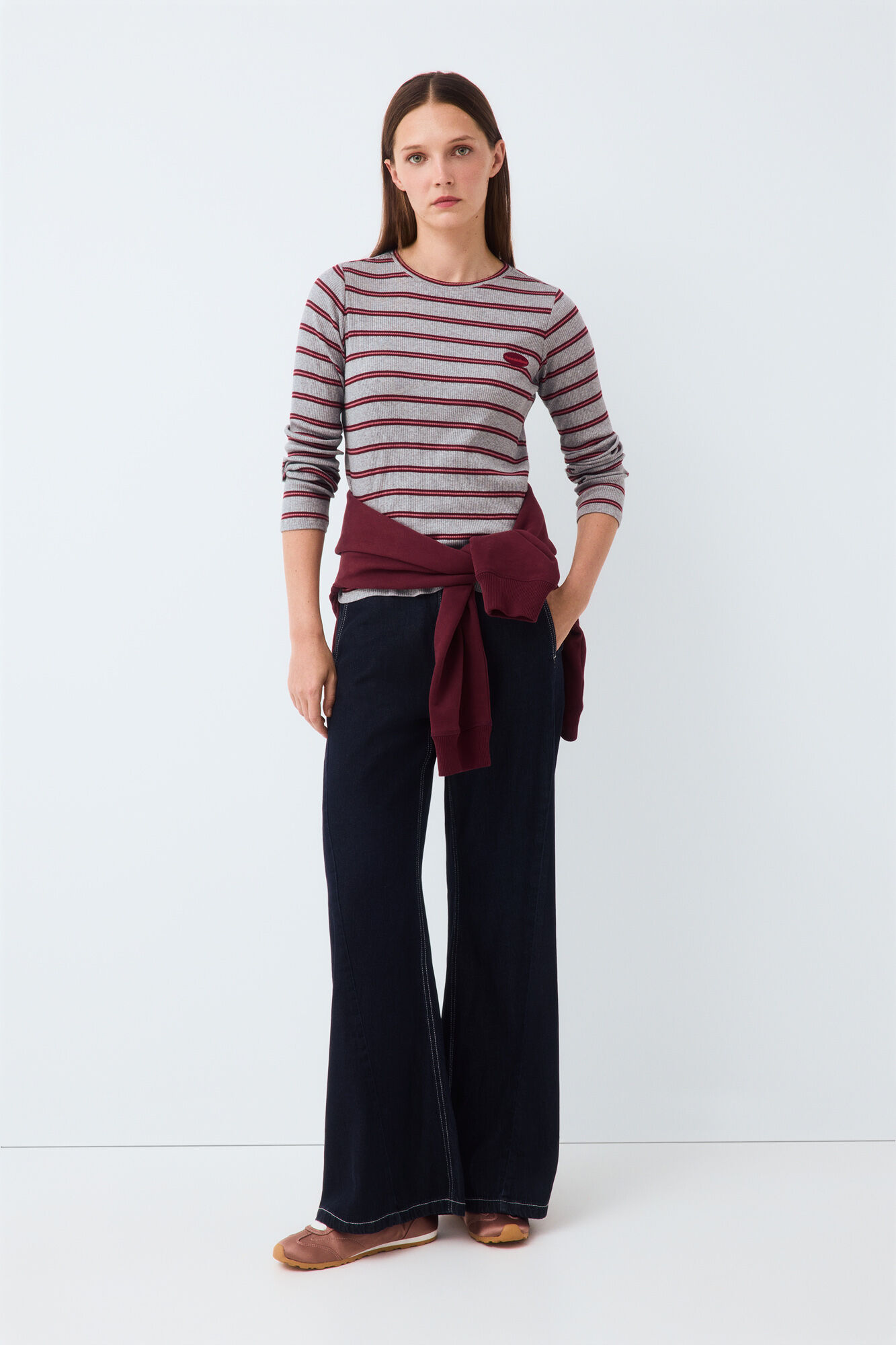 Pedro del Hierro Striped long sleeve T-shirt Grey