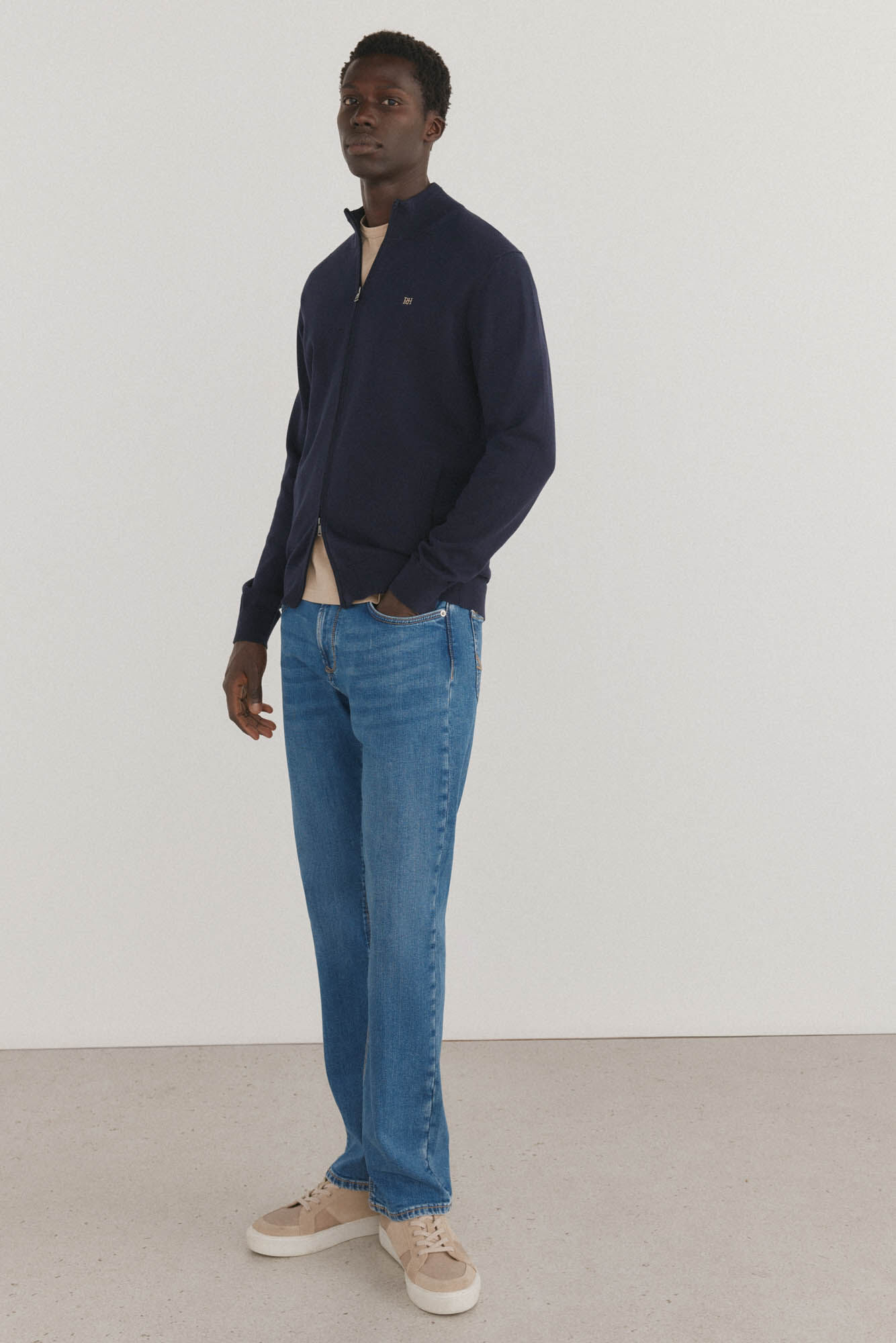 Pedro del Hierro Cardig&atilde; fino de algod&atilde;o premium com fecho-&eacute;clair Azul