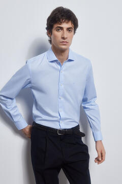 Pedro del Hierro Plain slim fit easy-iron + odour-resistant shirt Blue