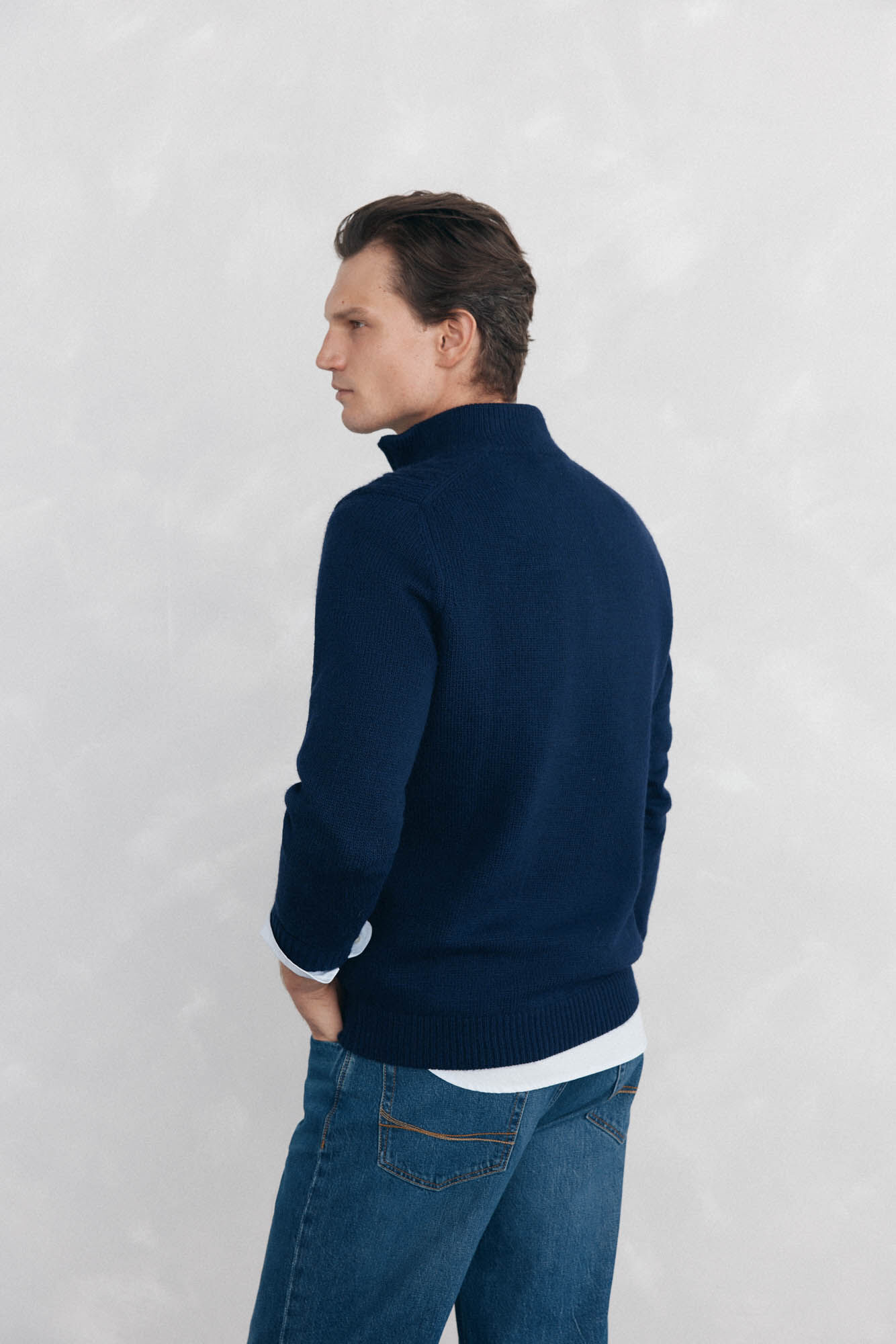 Pedro del Hierro Structured wool jersey-knit sweater with zip fastening Blue