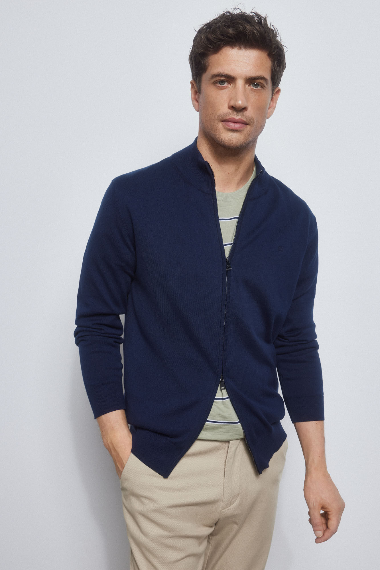 Pedro del Hierro Essential cotton zip-up cardigan Blue