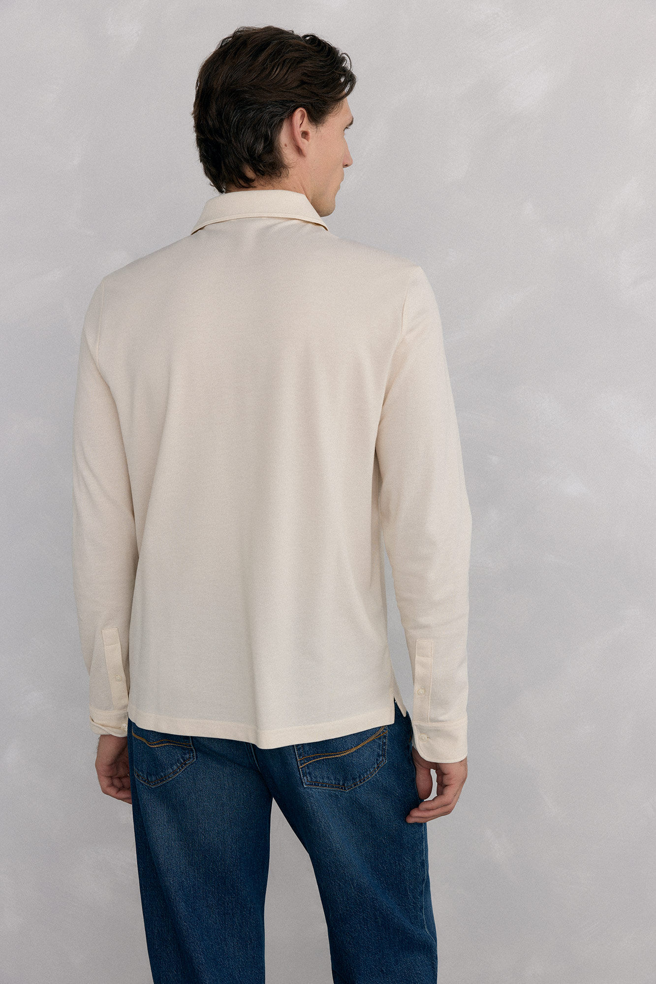 Pedro del Hierro Basic long sleeve polo shirt Ecru