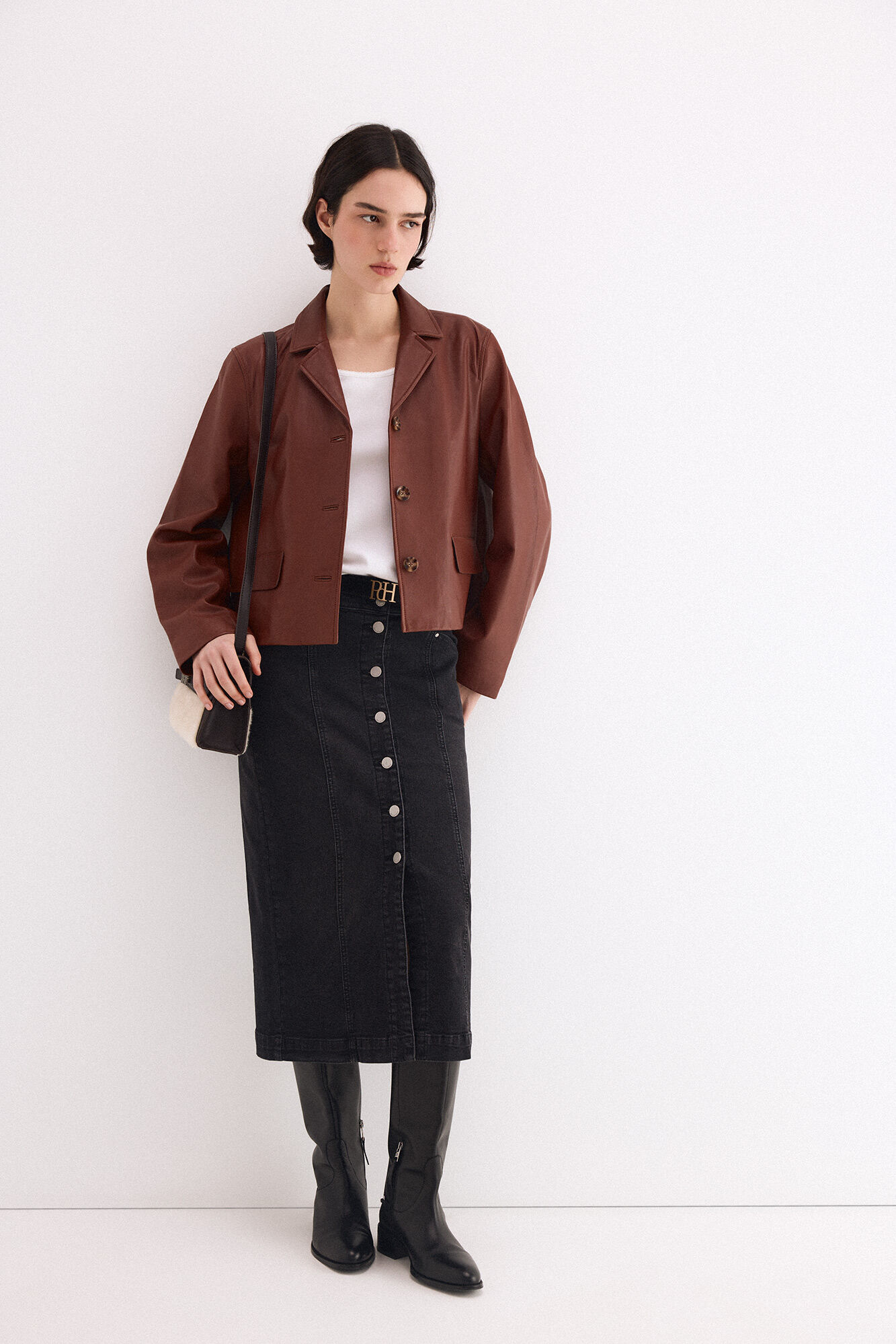 Pedro del Hierro Falda vaquera gris botones Gris