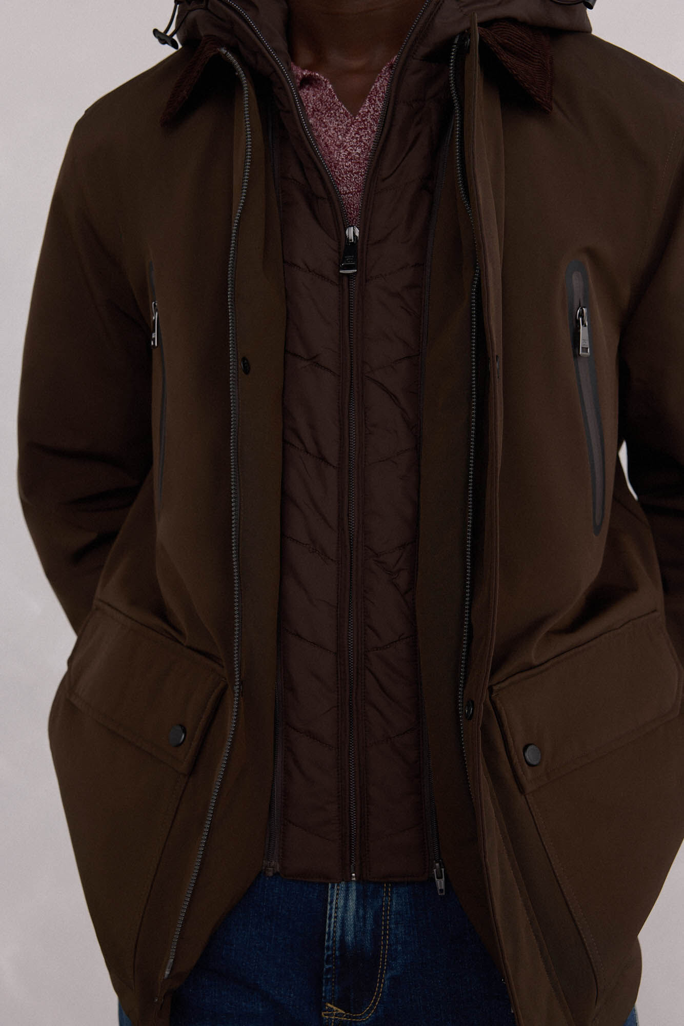 Pedro del Hierro Water-repellent zip fastening jacket Brown