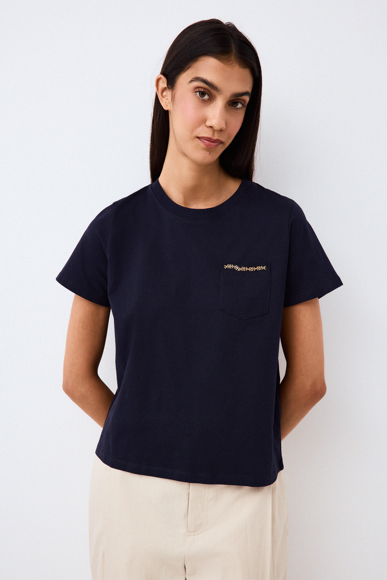 Pedro del Hierro Short sleeve T-shirt with pocket and chain detail