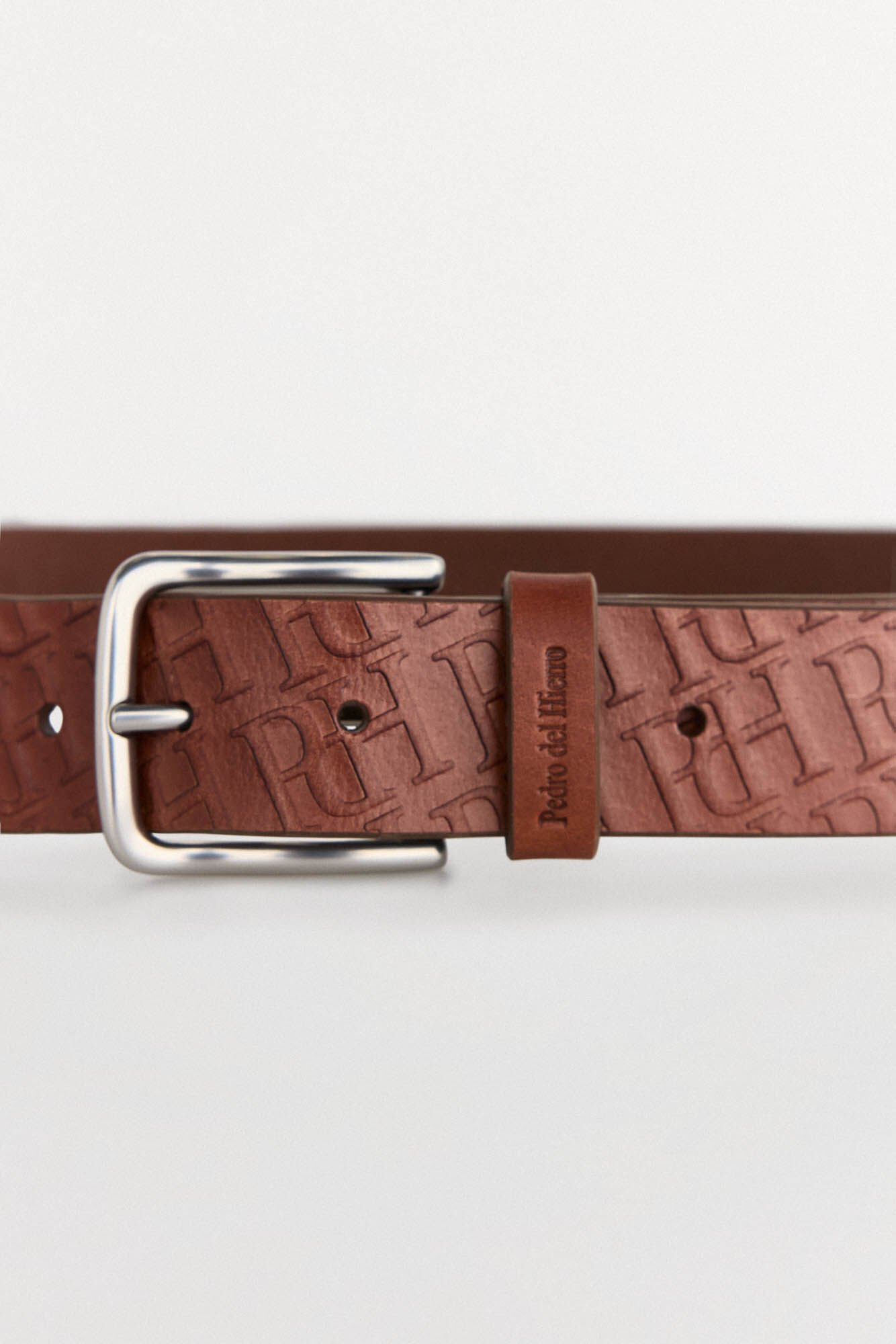 Pedro del Hierro Leather belt with logos Brown