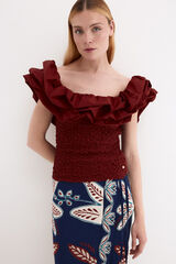 Pedro del Hierro Ruffled T-shirt Brown